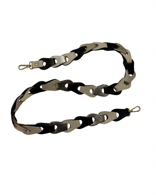 Tassenriem zwart goud beige