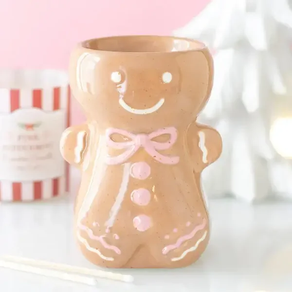 Brûle‑parfum de Noël bonhomme en pain d’épices rose