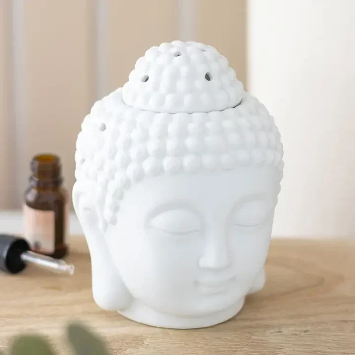 Brûle‑parfum tête de Bouddha blanche