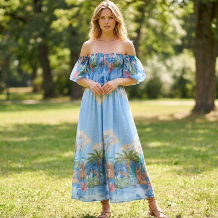 Tropical Off-Shoulder Jurk