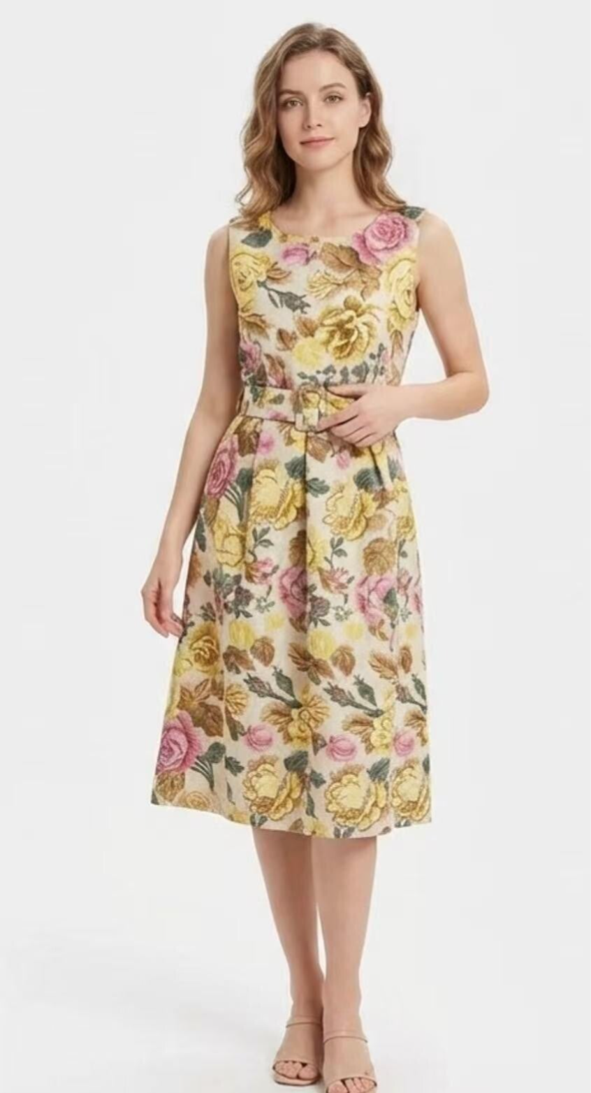 Mouwloze Midi-Jurk Met Bloemprint