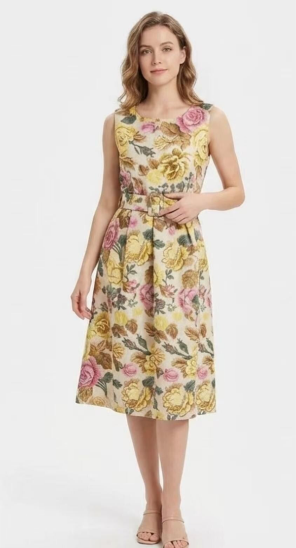 Mouwloze Midi-Jurk Met Bloemprint