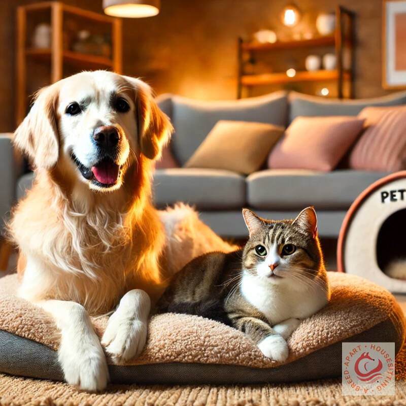 Happy dog and happy cat at home
