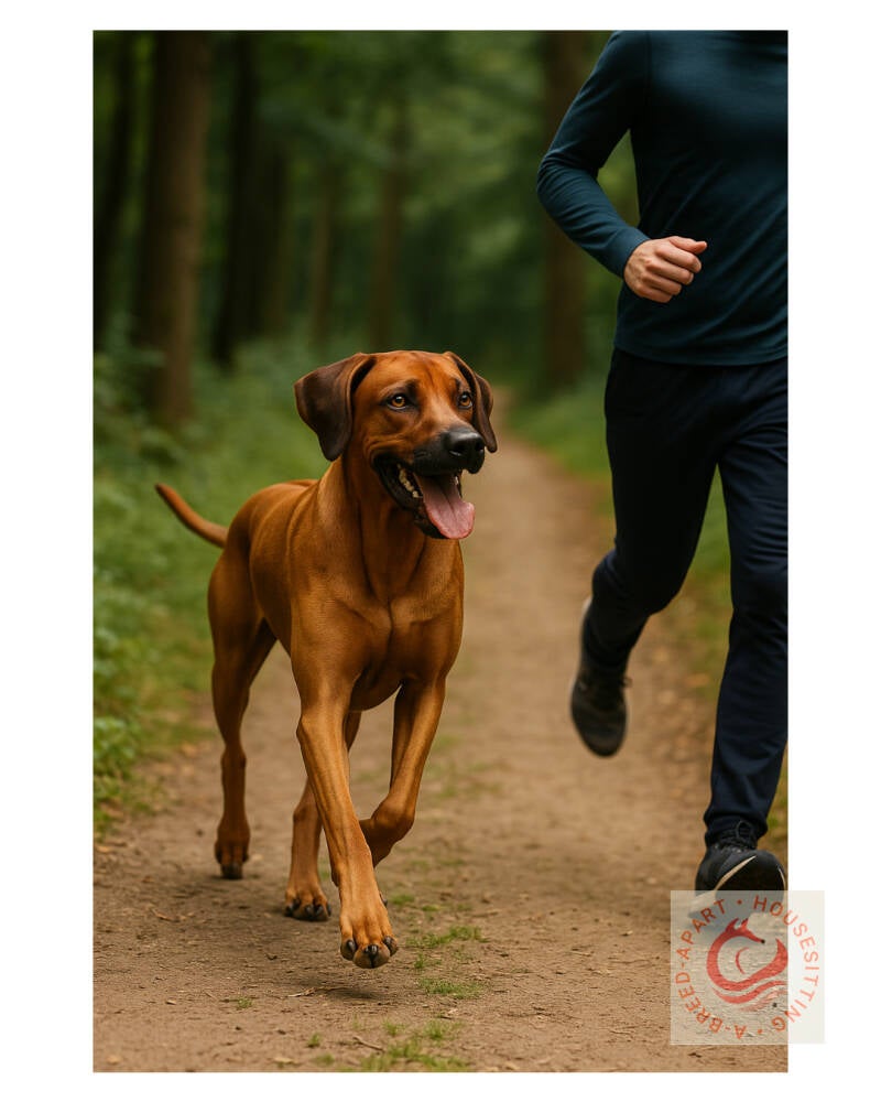 Running on a bridleway with a Rhodesian Ridgeback dog