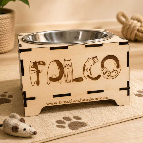 Personalisierter Futternapfhalter aus Holz