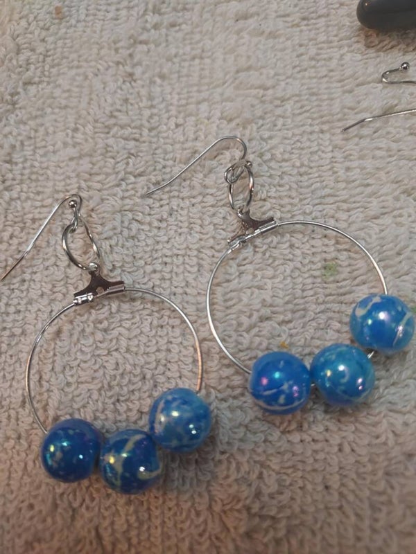 3 blue pearl drops earrings
