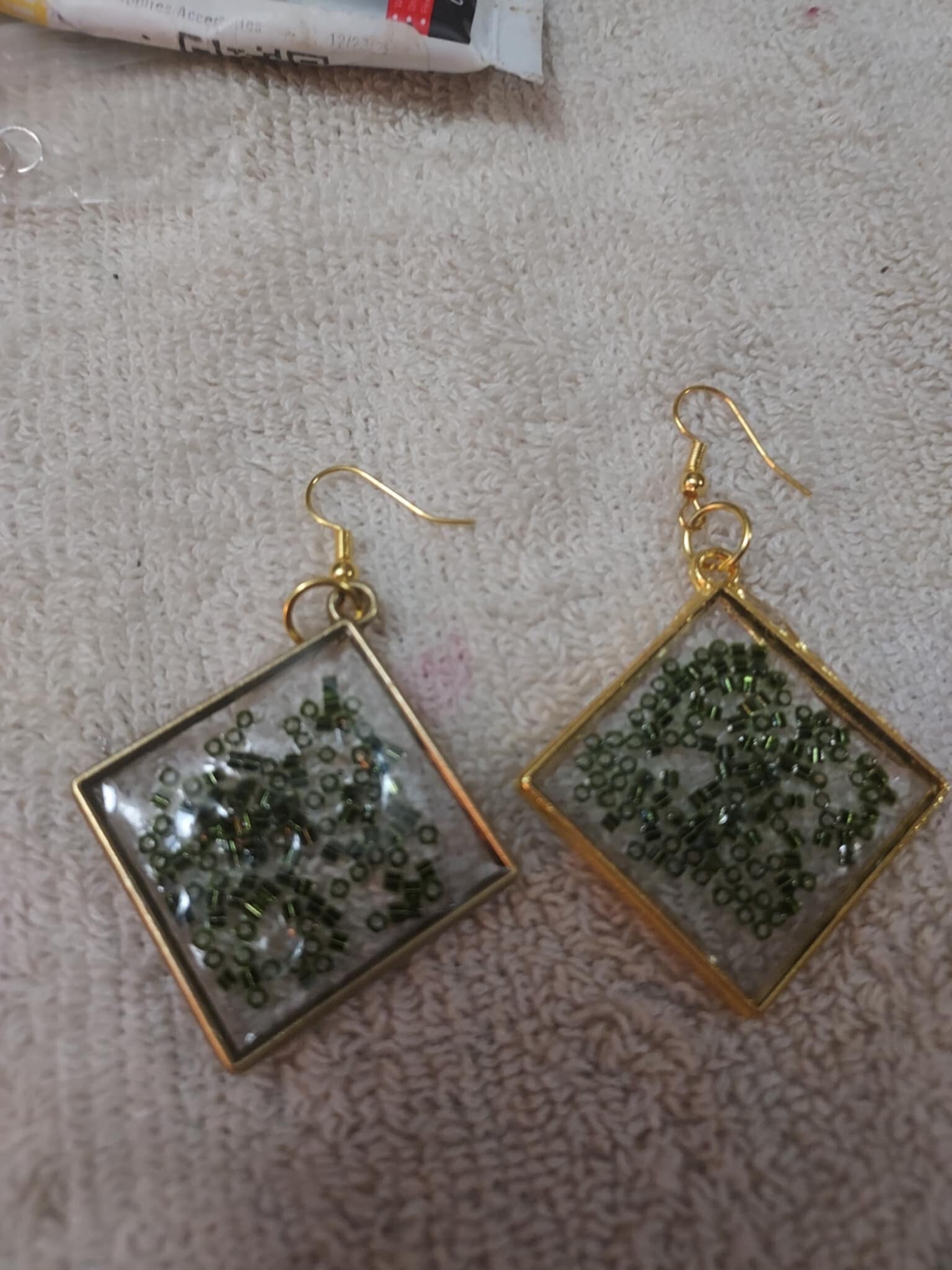 green sqaure earrings