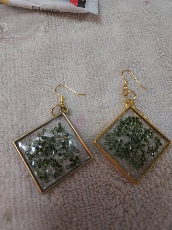 green sqaure earrings