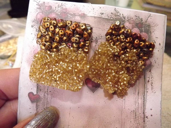 large melted beaded brown tan earnings