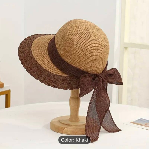 Lace bow straw hat