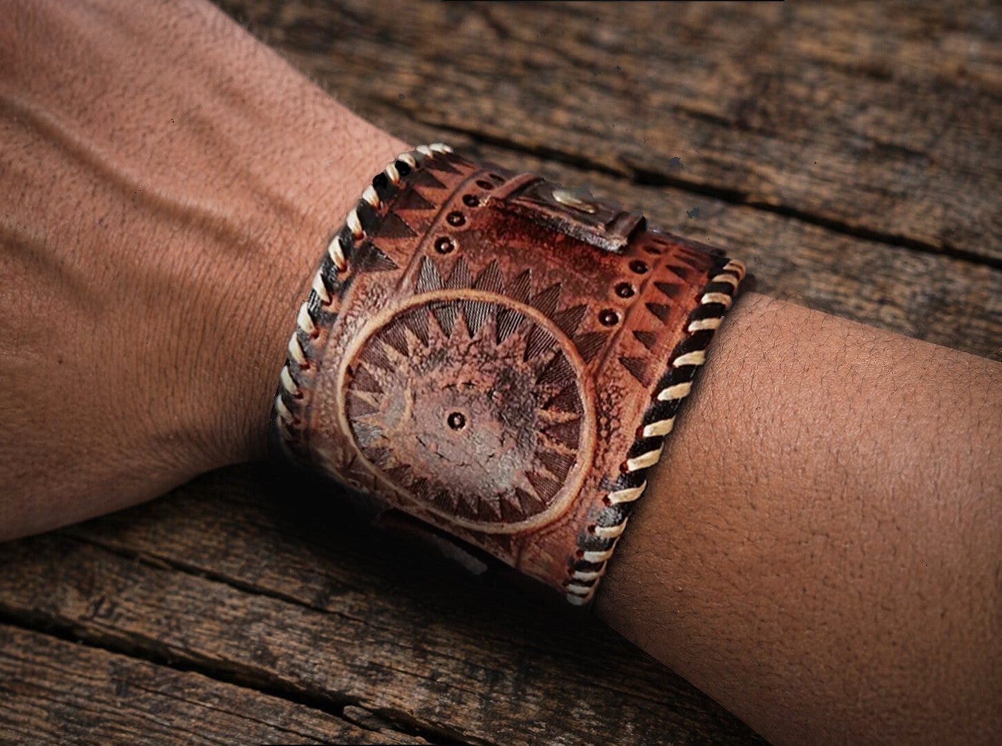 “The Sun”  Leather Wristband