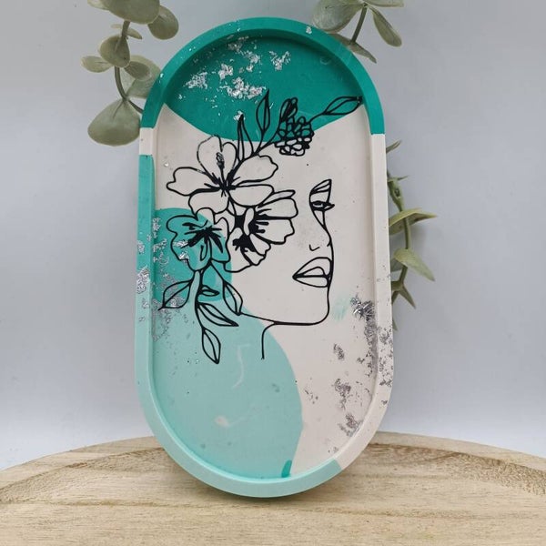 Plateau Ovale Décoré Vert