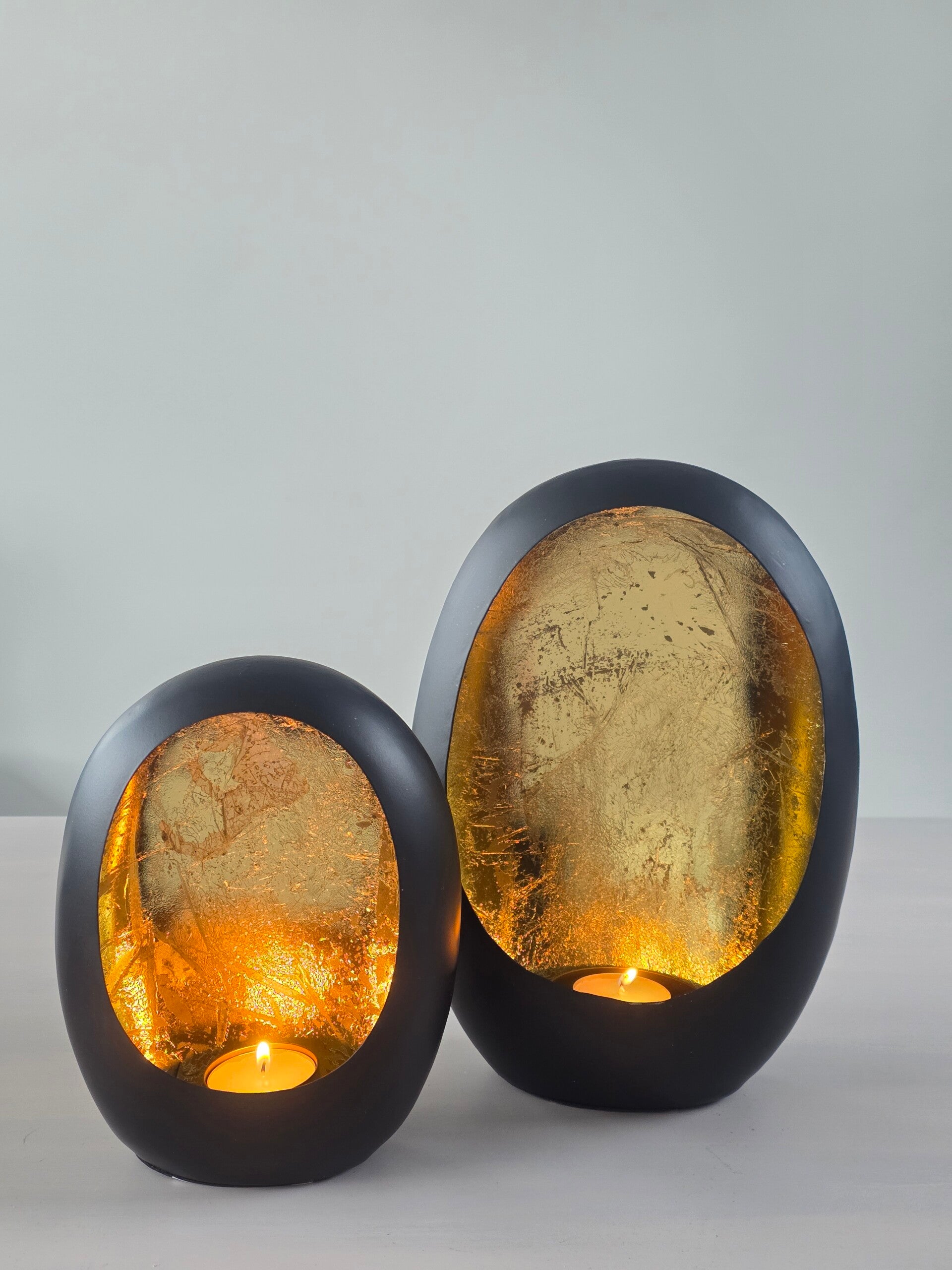 Egg windlichten set zwart/goud