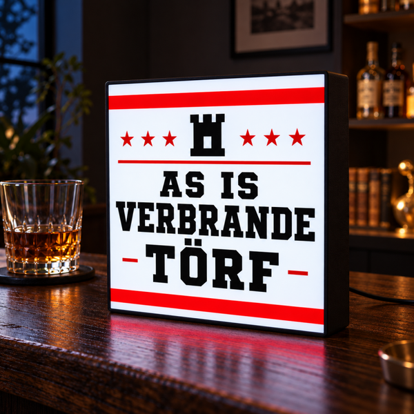 As Is Verbrande Törf Lightbox | Drentse spreuk | Mancave LED bord