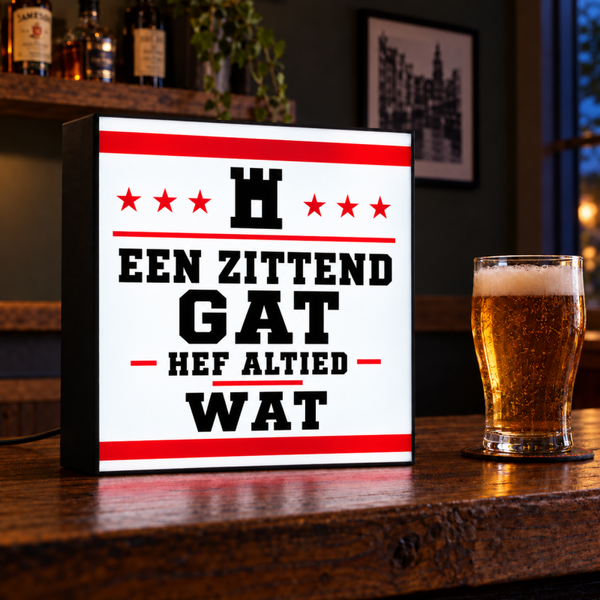 Een Zittend Gat Hef Altied Wat Lightbox | Drentse spreuk | Mancave LED bord