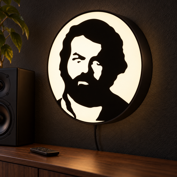 Bud Spencer Lightbox – Ø 24 cm – Warmwitte ledverlichting