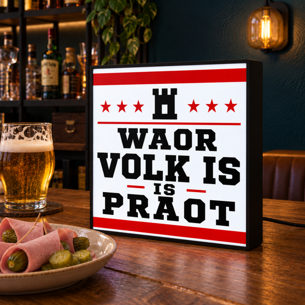 Waor Volk Is Is Praot Lightbox | Drentse spreuk | Mancave LED bord