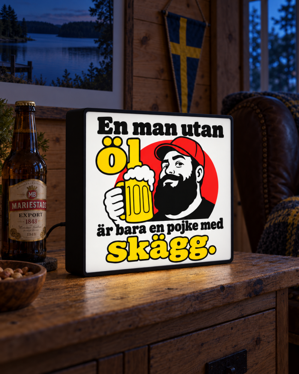 Zweedse Bier Lightbox | En Man Utan Öl | Mancave LED bord | Bar decoratie