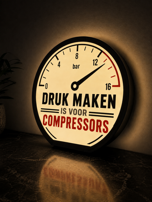 Druk Maken Is Voor Compressors Lightbox | Mancave LED bord | Garage decoratie