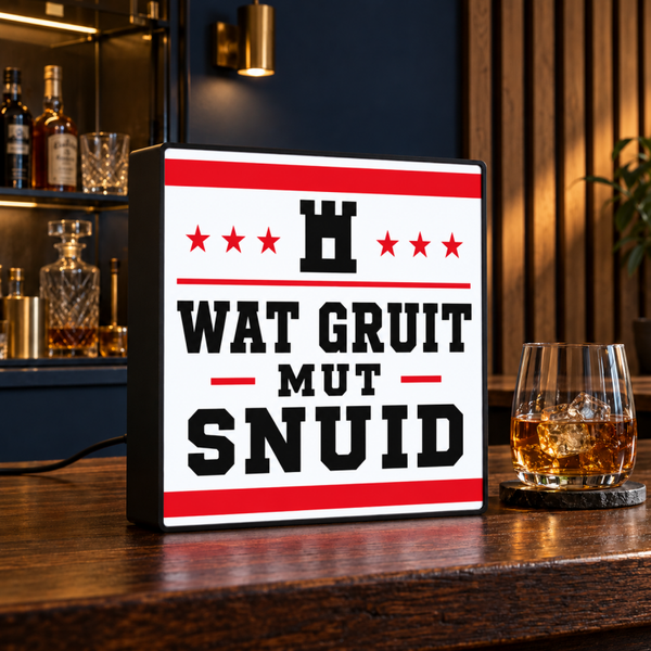 Wat Gruit Mut Snuid Lightbox | Drentse spreuk | Mancave LED bord