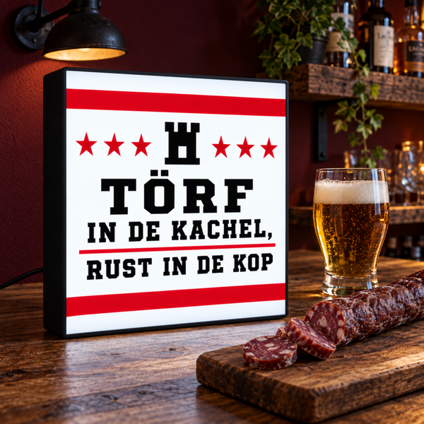 Törf In De Kachel Rust In De Kop Lightbox | Drentse spreuk | Mancave LED bord