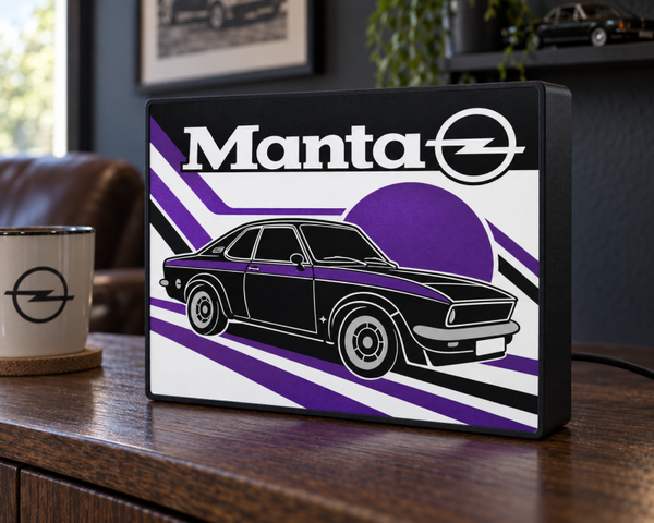 Opel Manta A Lightbox | Parelmoer Paars | Mancave LED bord | Garage decoratie