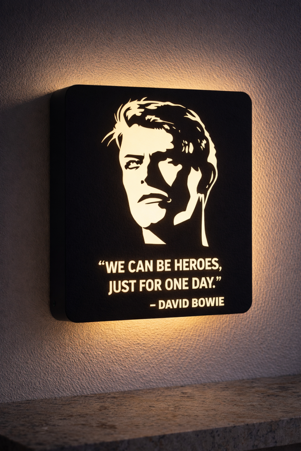 David Bowie Heroes Lightbox | Warmwit LED bord | Muziek mancave decoratie