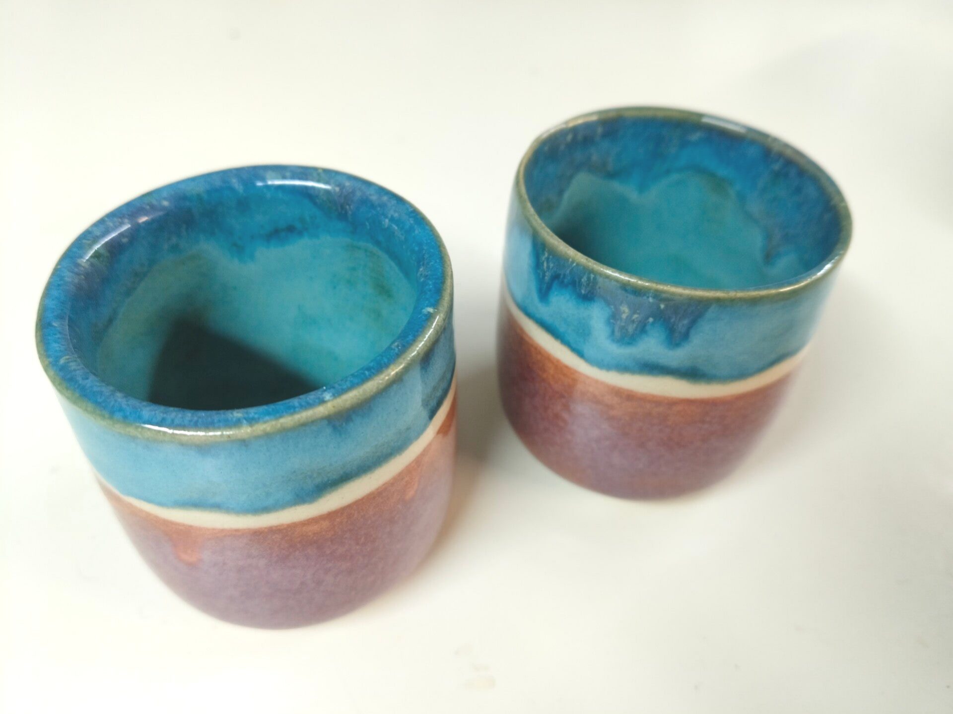 Soucoupe et tasse esspresso Bleu/Nature/Rose