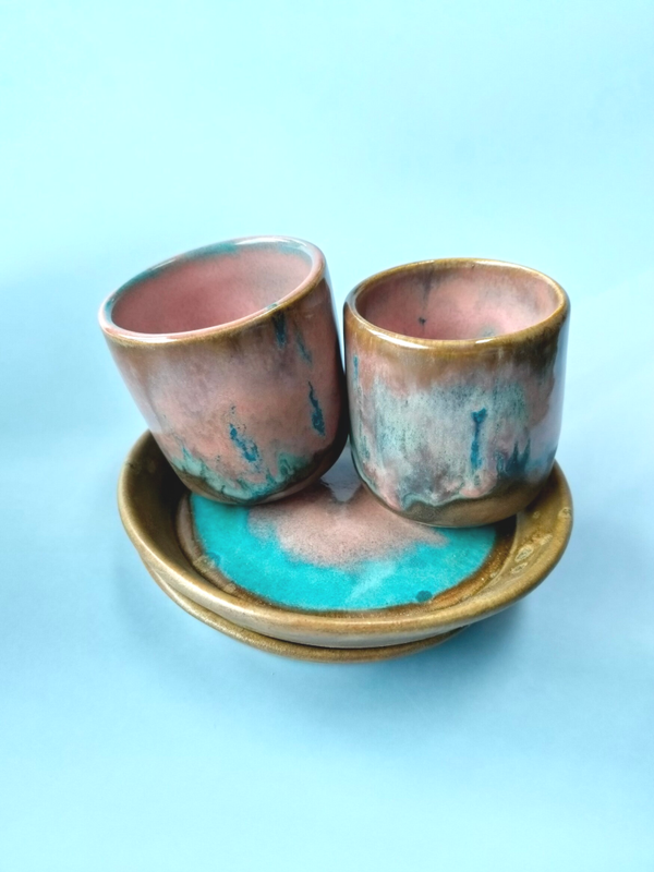 Duo capuccino Bleu/rose/Copper
