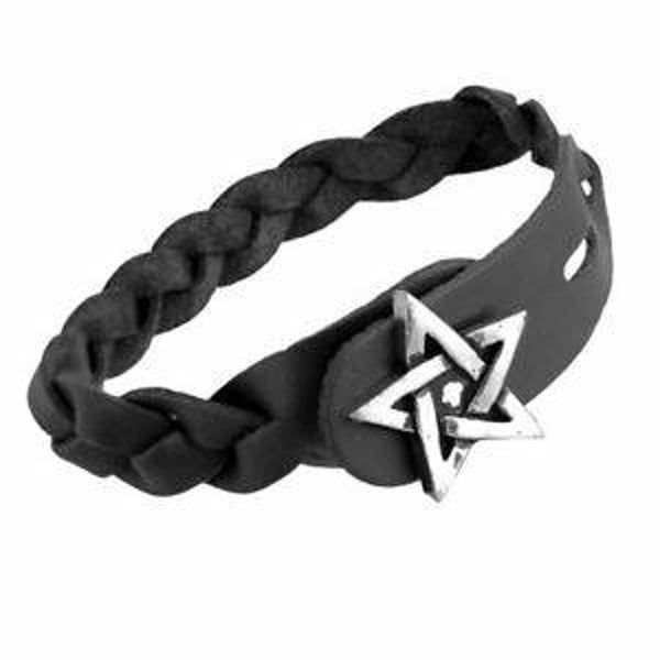 Pentagram Gaelic Plait Leder Armband