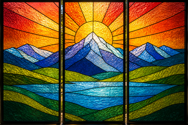 Handcrafted Stained Glass Mountain Triptych Wall Art