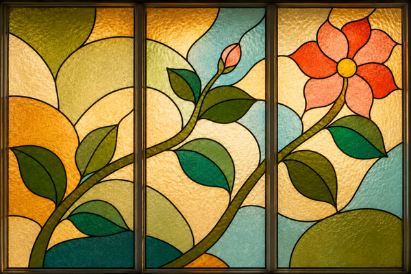 Handcrafted Stained Glass Flower Triptych