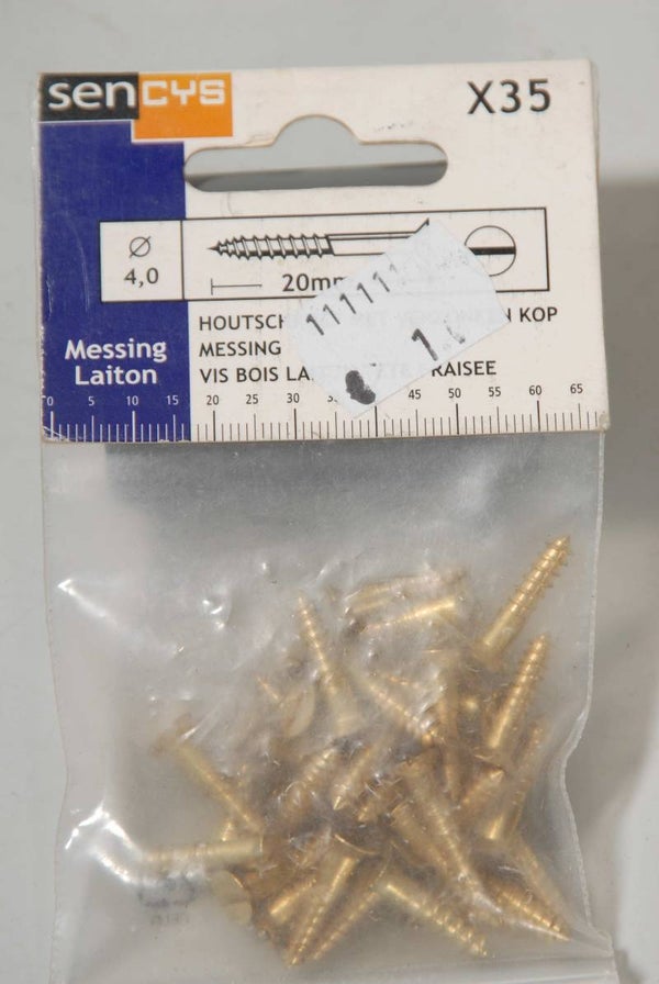 Messing Houtschroef, verzonken kop, 4x20mm