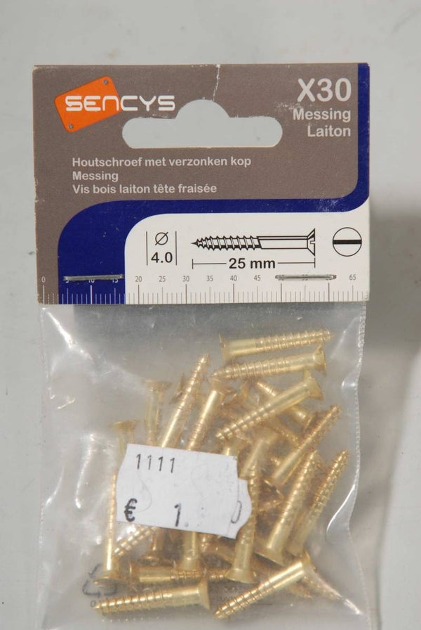 Messing Houtschroef, verzonken kop, 4x25mm