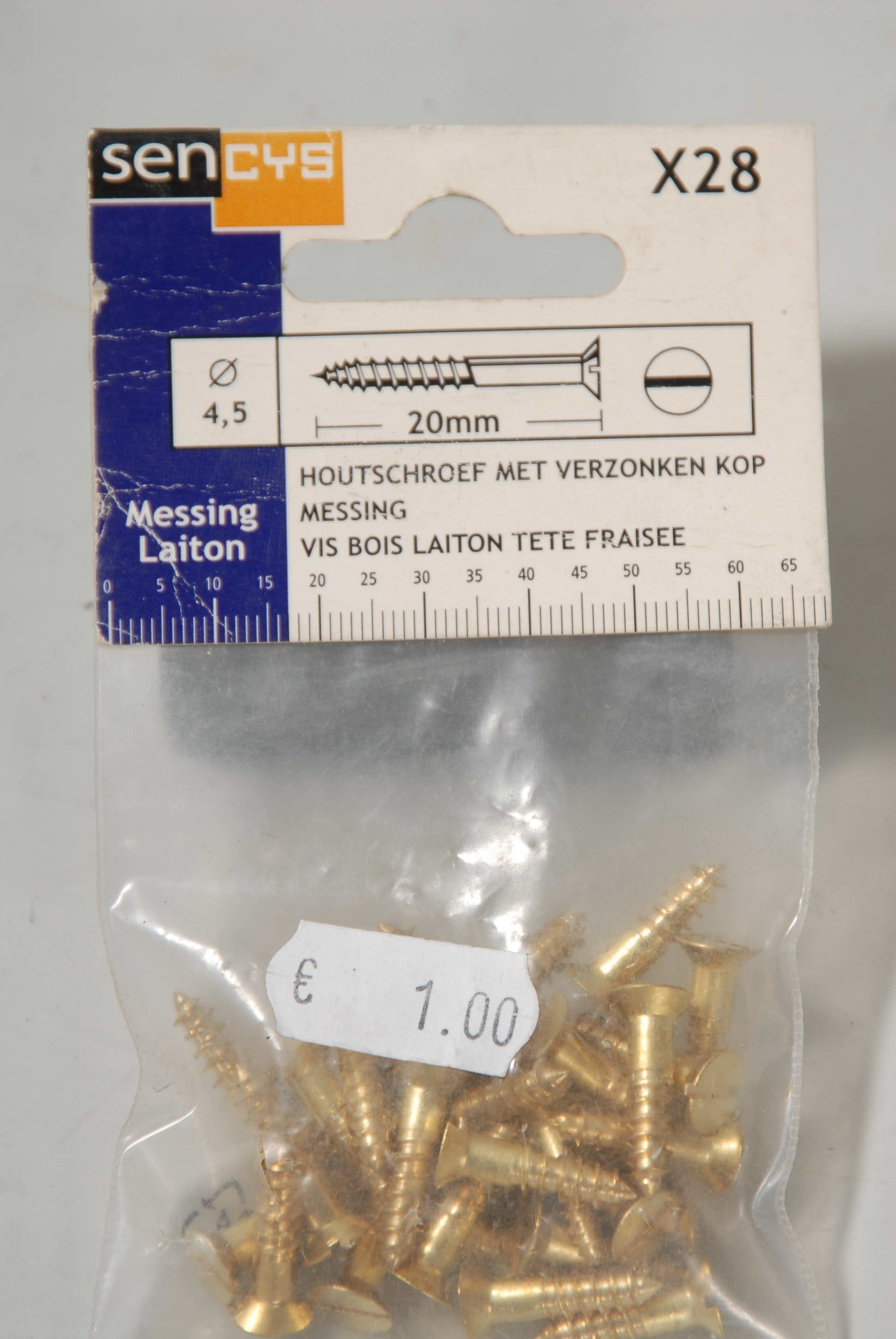 Messing Houtschroef, verzonken kop, 4,5x20mm