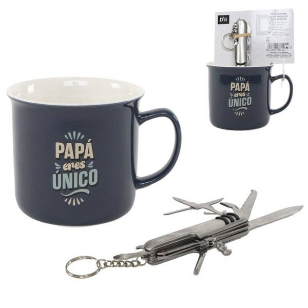 Taza papá eres único con navaja multiusos 400ml