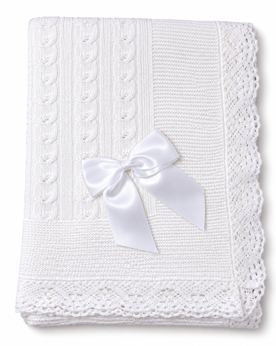 Blanket with Lace 100% Cotton - White (Customisation Option)