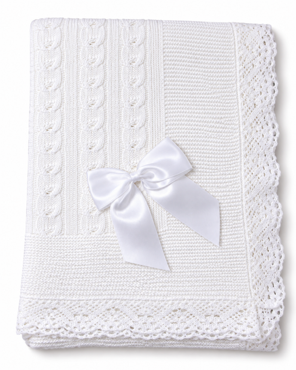 Blanket with Lace 100% Cotton - White (Customisation Option)
