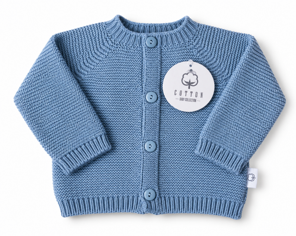 Baby Knit Cardigan.Cobalt/Blue 100% Cotton (Customisation option)