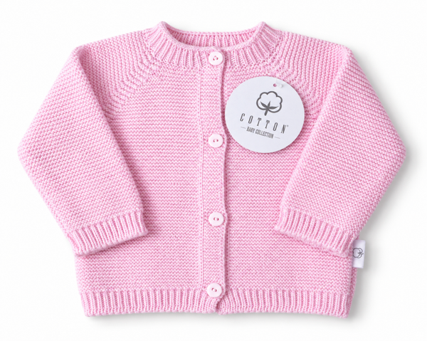 Baby Knit Cardigan.Pink 100% Cotton (Customisation option)