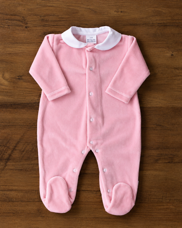 Pink Laminated Baby Onesie with White Collar (Customisation Option)