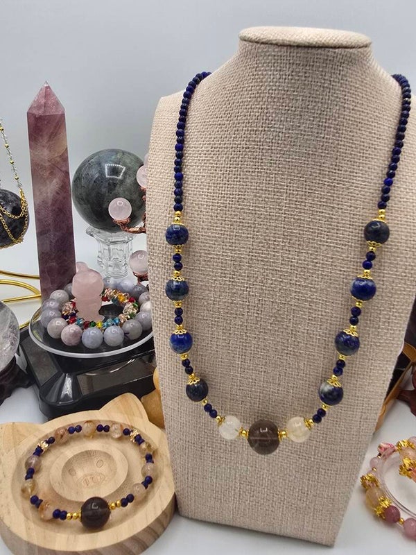 Handmade Lapis Lazuli Jewelry Set - (Bracelet & Necklace)