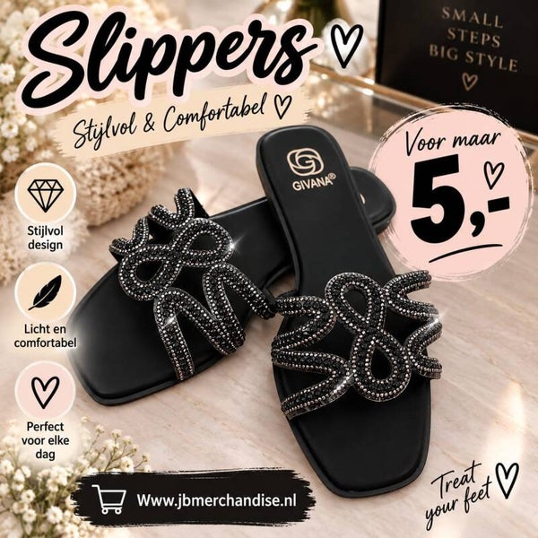 Slippers zwart met glitters