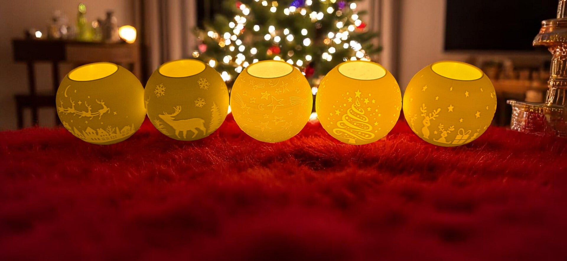 Teelichthalter Kugelform im Weihnachtsdesign - Set 5er v1