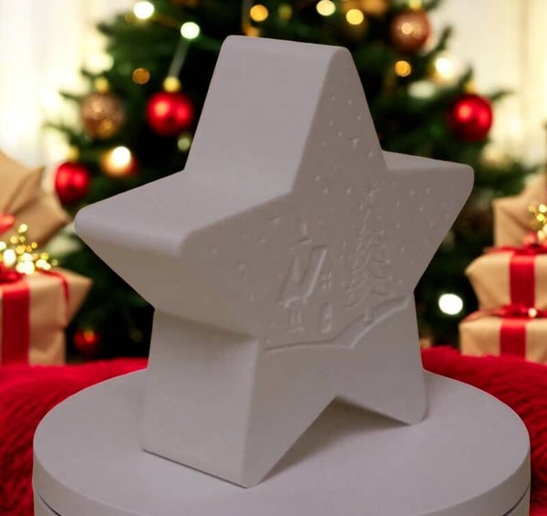 Teelichthalter Sternform im Weihnachtsdesign - Baum-Haus-Sterne Model 1