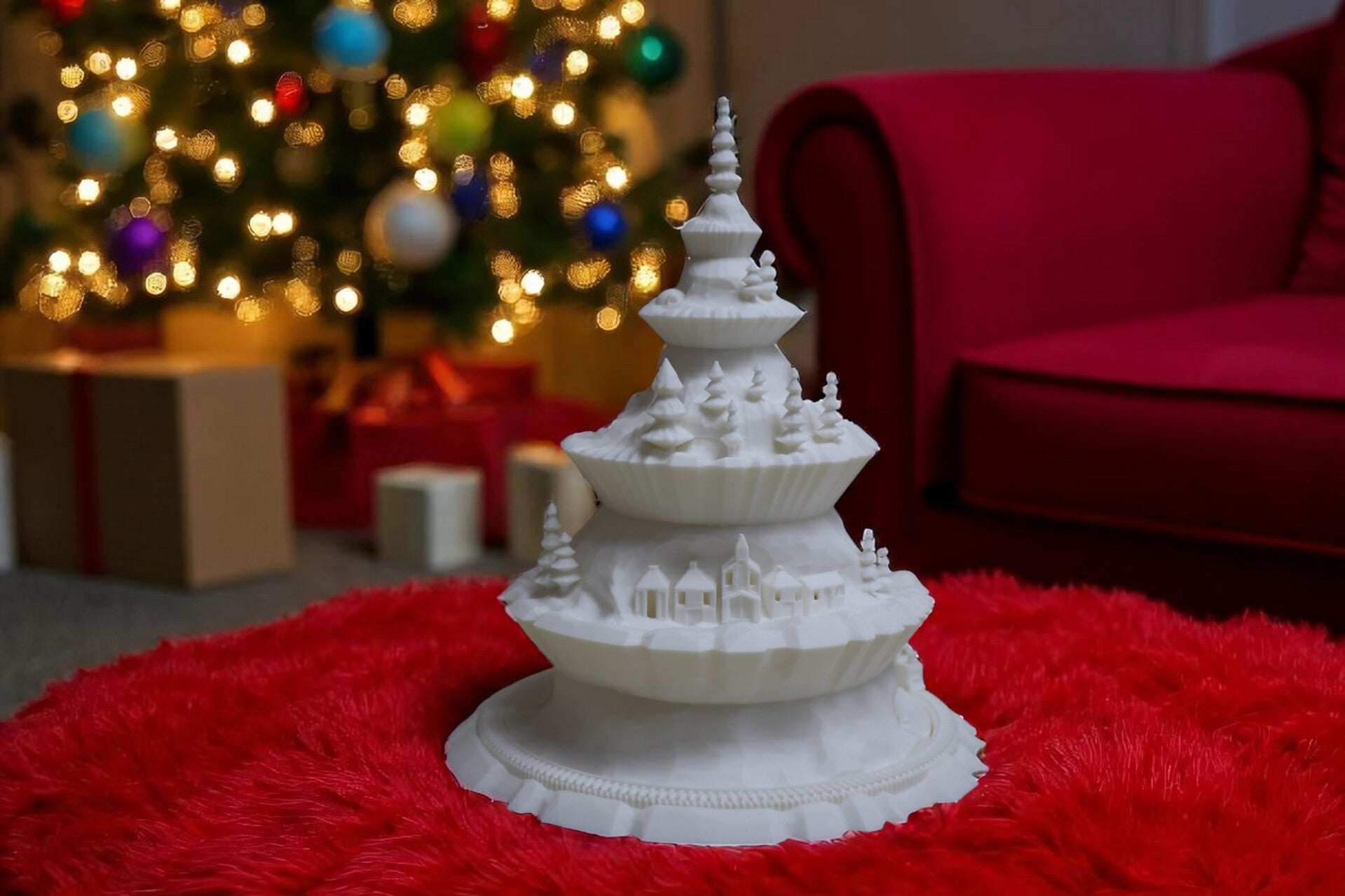 Weihnachtsdorfbaum mit flackernde Teelichter warmweiss