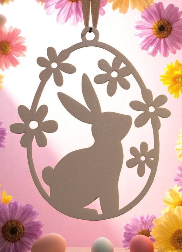 Fensterbild Osterdesign - Großes Ei mit Hase und Blumen