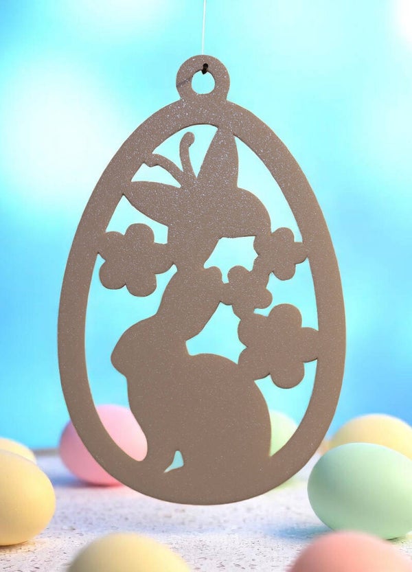 Fensterbild Osterdesign - Großes Ei mit Hase, Schmetterling und Blumen