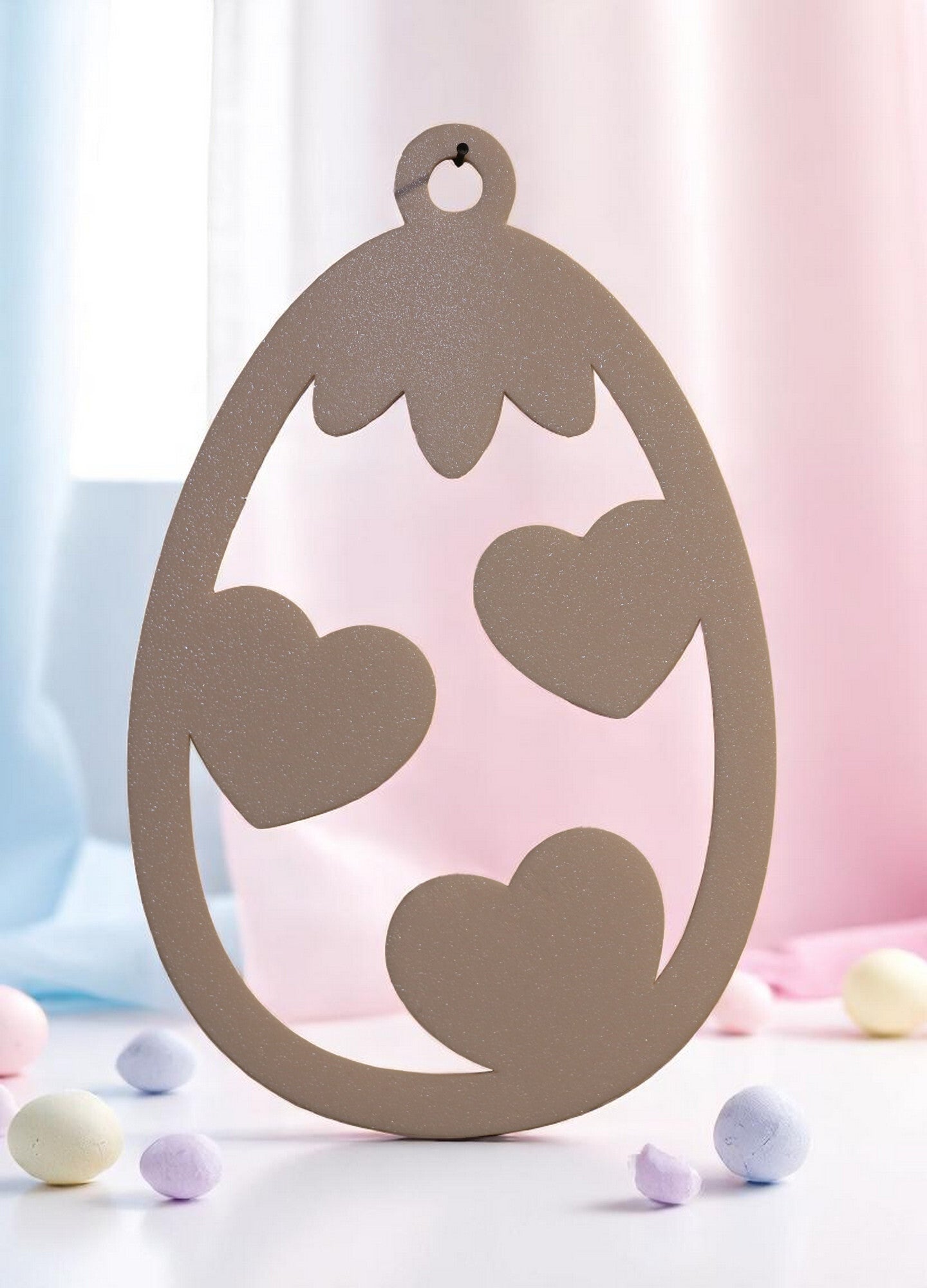 Fensterbild Osterdesign - Großes Ei mit 3 Herzen