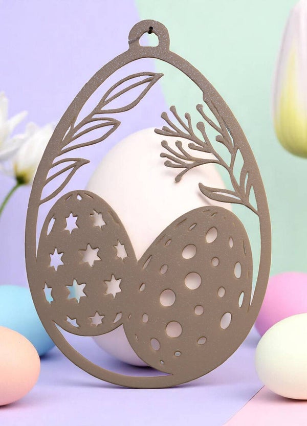 Fensterbild Osterdesign - Großes Ei mit 2 Eier mit Pflanzen